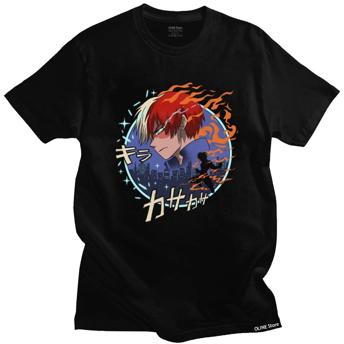

My Hero Academia Man T Shirt Cotton Fire And Ice Quirk Shoto Todoroki Tee Round Neck Short Sleeved Casual Tshirt Anime Clothes