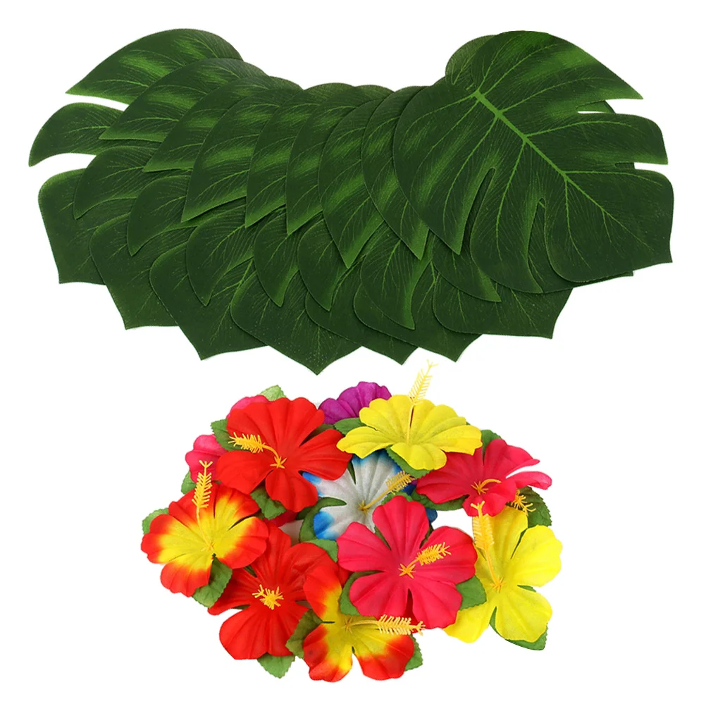 

48 шт. в 1 наборе, искусственный гибискус, растение, Luau, декор для вечеринки, украшение для стола в джунглях
