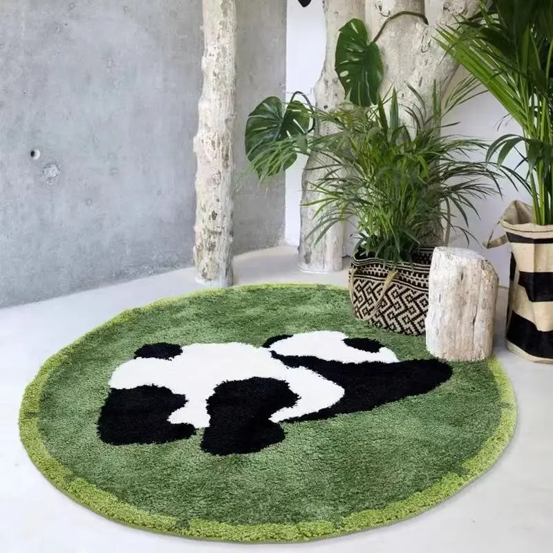 

Round Plush Panda Carpet Thickened Green Cute Cartoon Rabbit Bedroom Bedside Carpets Home Living Room Sofa Coffee Table Rug