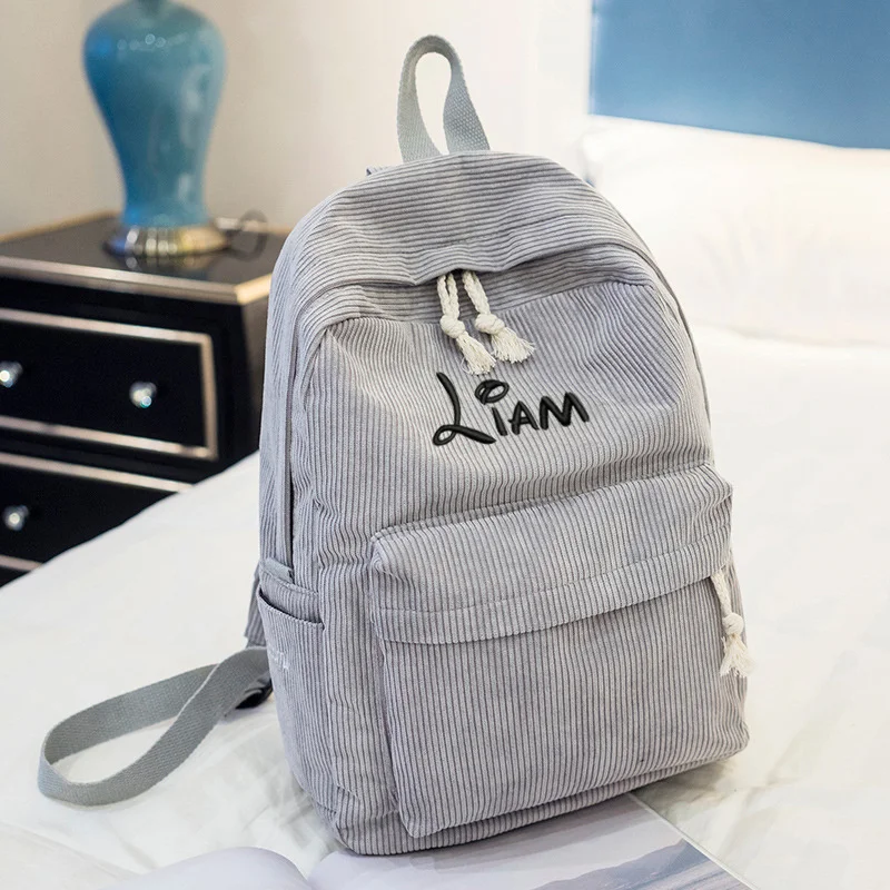 

Personalized Corduroy Women Schoolbag Customized Embroidered Backpack Training Anti-theft Shoulder Bag For Teenager