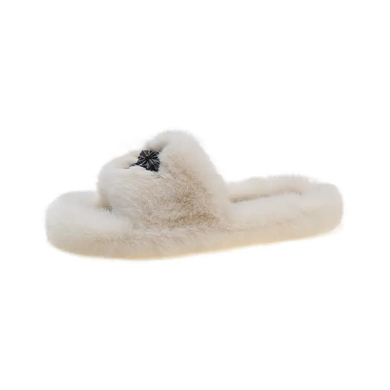 Осенне-зимние плюшевые тапочки с крестом женские французские простые домашние