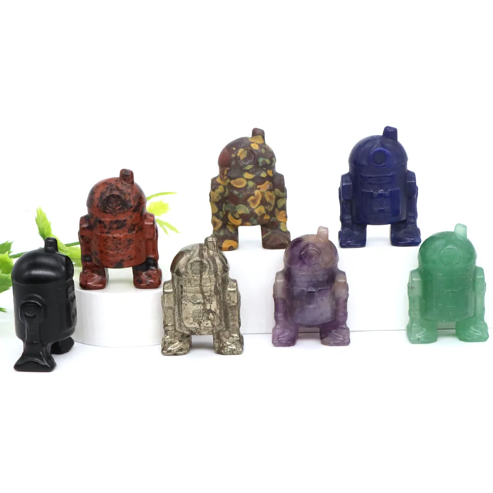 

1.6" Cartoon Movie Robot Statue Natural Stones Carved Healing Crystals Figures Room Desk Decoration Kid Birthday Children Gifts