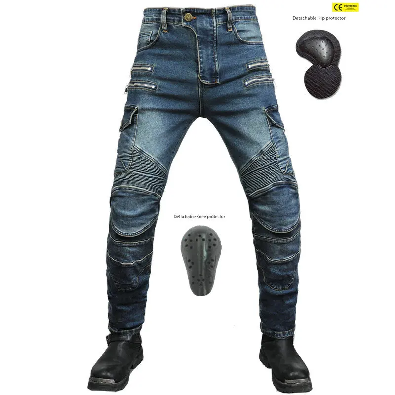 New Motorcycle Denim Jeans for Men Blue Moto Pants Zipper Protective Gear Male Motorbike Trousers Riding Motocross Motor Pants