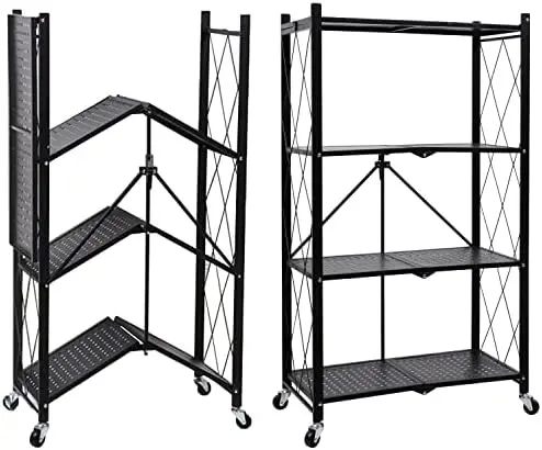 

Heavy Duty Foldable Metal Storage Shelving Unit with Wheels Moving Easily Organizer Shelves Great for Garage Kitchen Holds up t