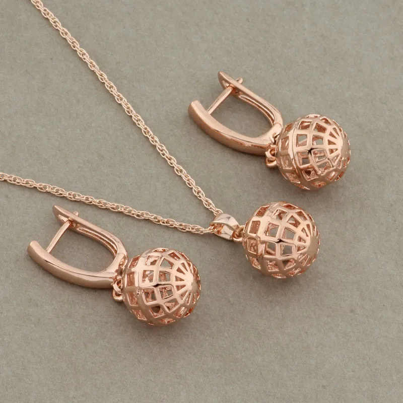 Новинка 2022 классические полые серьги и подвески из розового золота 585 пробы набор
