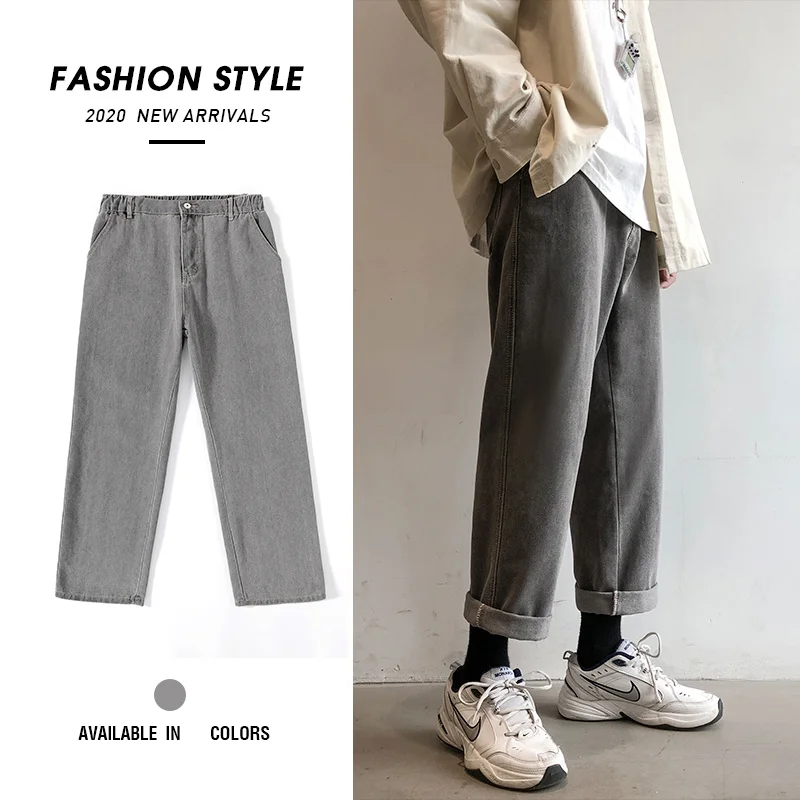 Grey Blue Black Jeans Men Fashion Retro Straight Jeans Men Streetwear Hip Hop Loose Biker Denim Pants Mens Trousers S-3XL