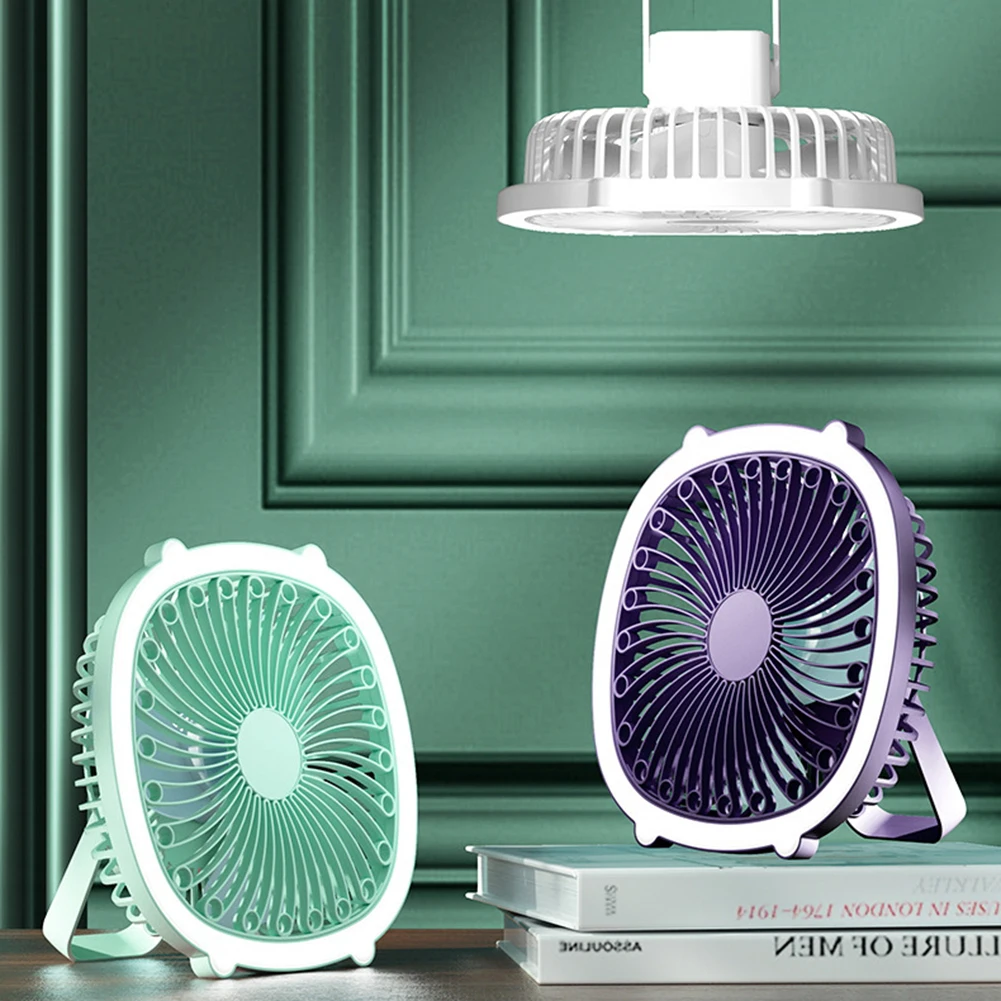 

Small Desktop Fan Multifunctional Hanging Ceiling Fans Portable with Light 3-gear Wind USB Rechargeable Rotatable for Office Car