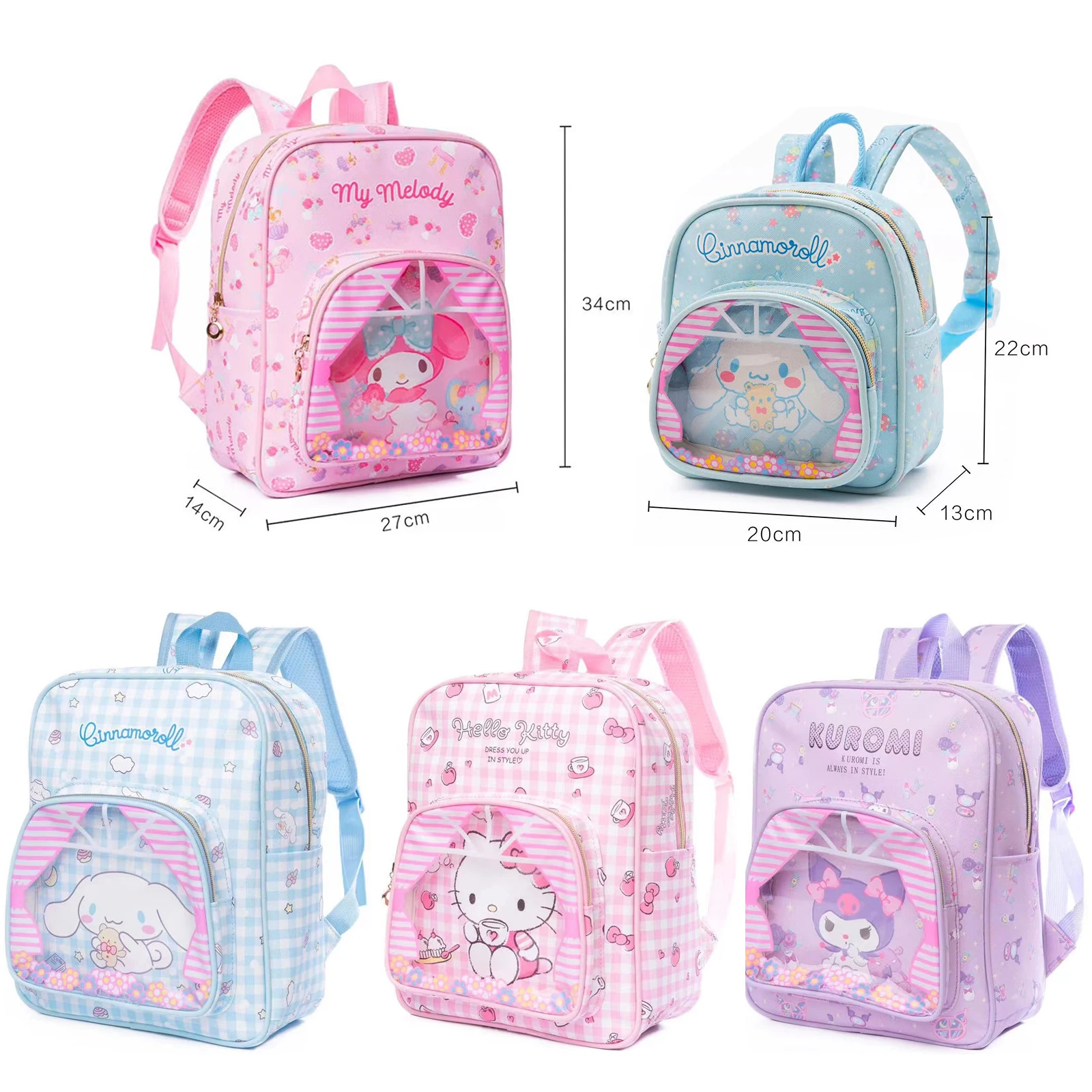 

Kawaii Sanrios Cinnamoroll Kuromi Mymelody Anime Plush Cartoon PU Large-capacity Backpack Transparent Travel knapsack Schoolbags