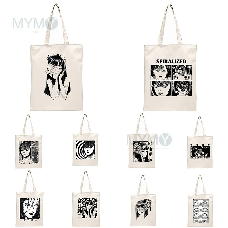 

Japan Manga Junji Ito Tomie Shintaro Kago Graphic Hipster Cartoon Print Shopping Bags Girls Fashion Casual Pacakge Hand Bag