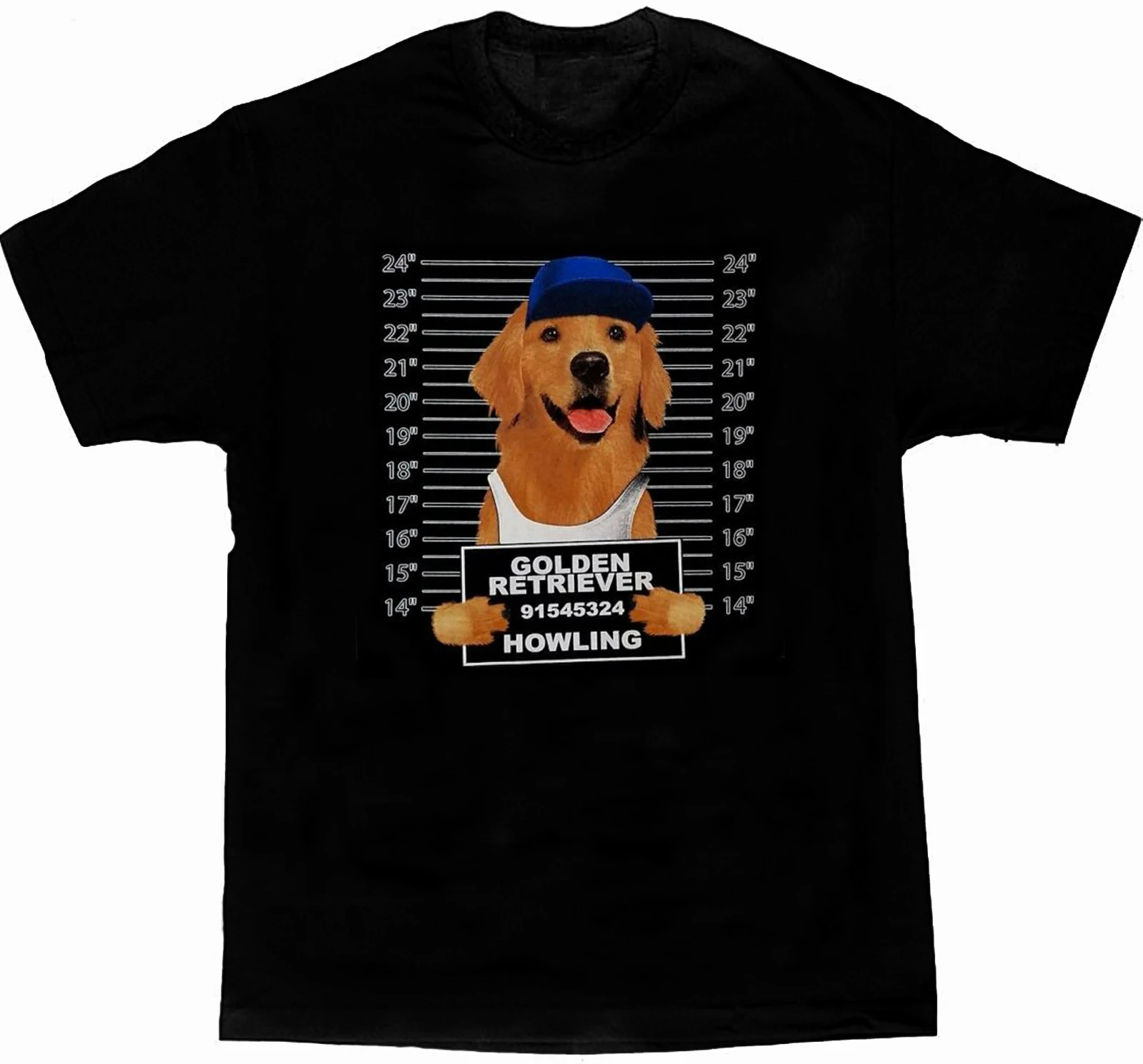 

Funny Dog Art Golden Retriever Mug Shot Printed T Shirt. Short Sleeve 100% Cotton Casual T-shirts Loose Top Size S-3XL