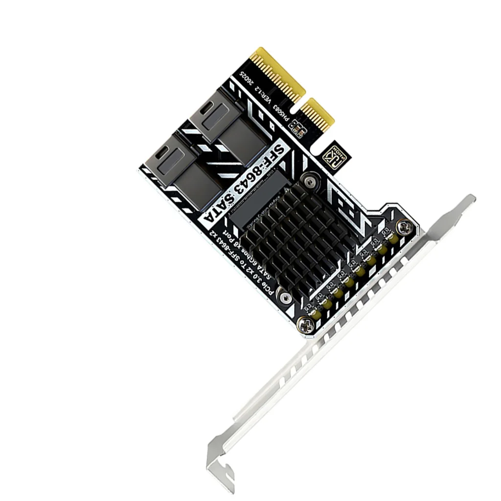 Фото Карта расширения PCIe 3.0 X2 на 2 порта SATA SFF-8643, 8 портов SATA3 6 Гбит/с с алюминиевым радиатором, полная/полуторная планка крепления для корпусов ITX/ATX №3