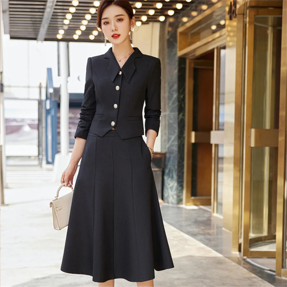 Elegan Women Dresses Set 2023 New in Elegant Office Lady Formal Two Piece Skirt Suit Female Casual Long Sleeve Jacket with Skirt