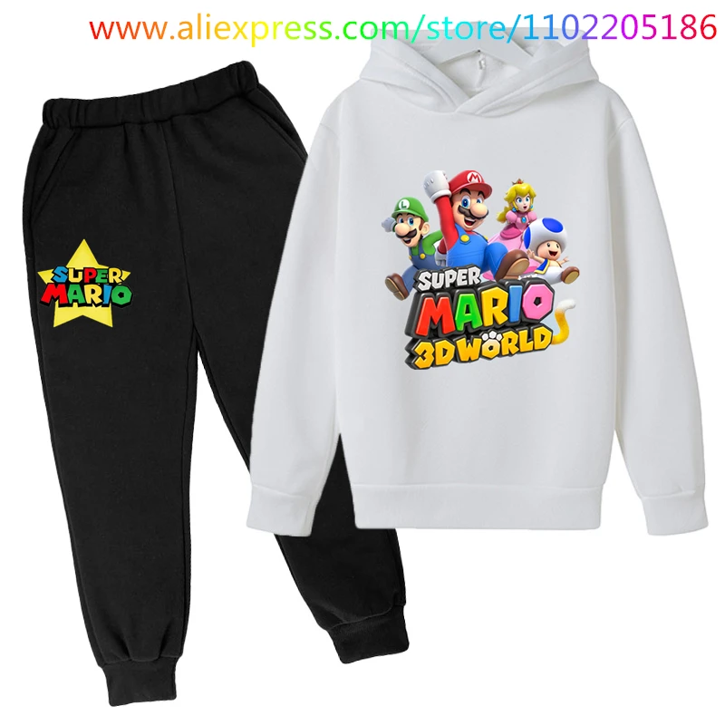 

Spring Boys Games Anime Costumes Super Marios Hoodies + Pants Boys Kids Clothes Girls Mario-bros Hoodie Teen Clothes Sweatshirt