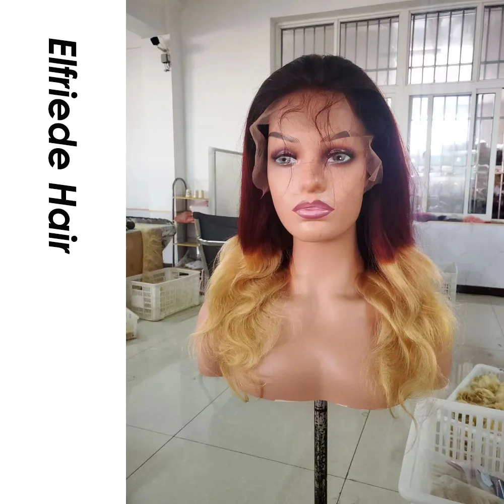 Elfriede Ombre бордовый медовый светлый тело волнистые кружевные передние парики для