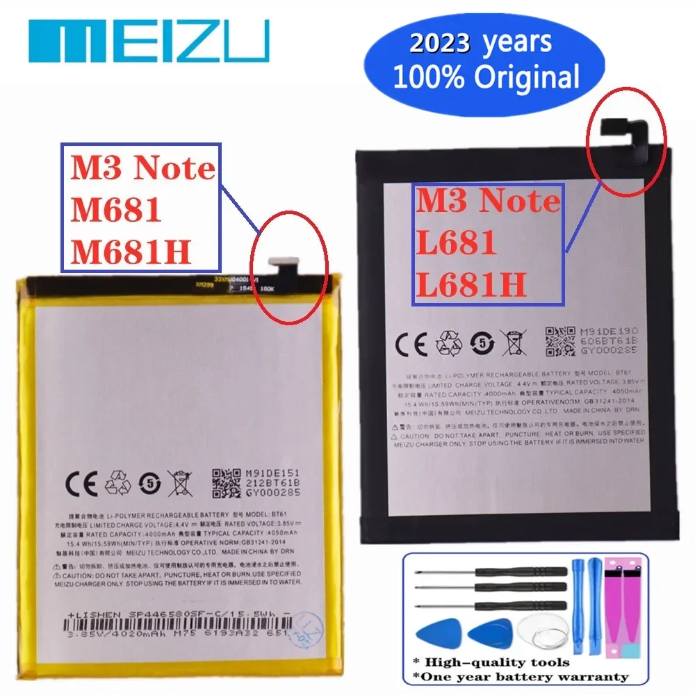 

2023 год, 100% оригинальный аккумулятор для Meizu L версии M3 Note L681H / M версия M3 Note M681H, 4000 мАч, батарея для телефона BT61 в наличии