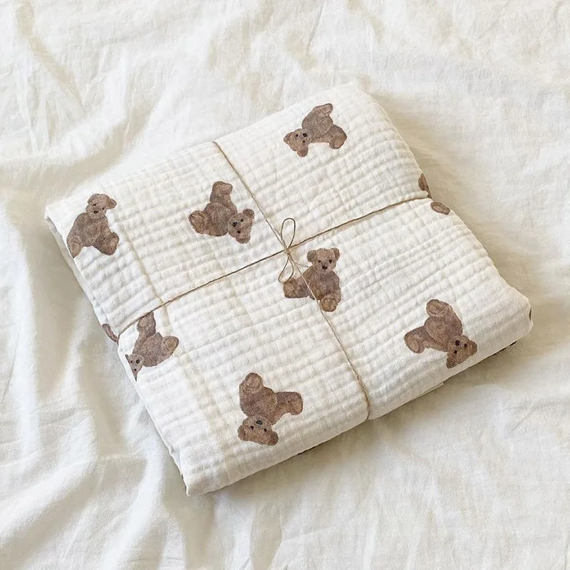 

Baby Bear Print Muslin Swaddle Blanket Newborn Boys Girls Swaddling Wrap Cotton Gauze Receiving Blankets for Babies Bedding