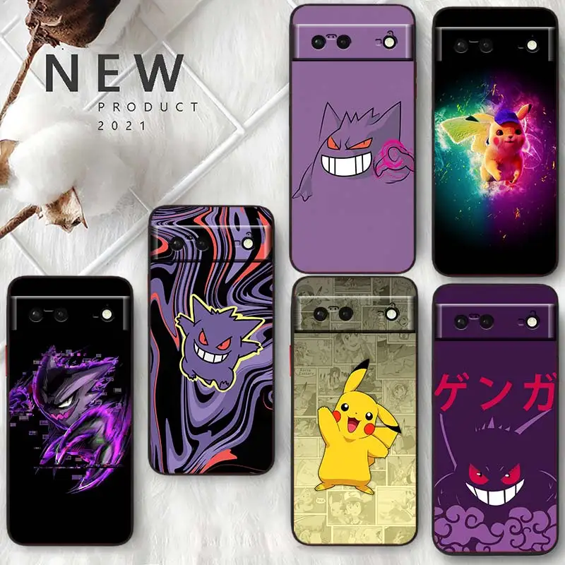 

Pikachu Pokemon Ghost Listening For Google Pixel 7 6 Pro 6A 5A 5 4 4A XL 5G Black Phone Case Coque Capa Soft TPU Silicone Fundas