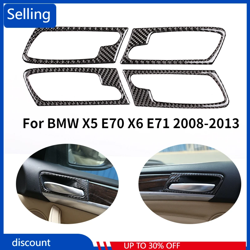 

Soft Carbon Fiber For BMW X5 E70 X6 E71 2008-2013 Car Accessories 4 Pcs Interior Door Handle Frame Sticker DRDF