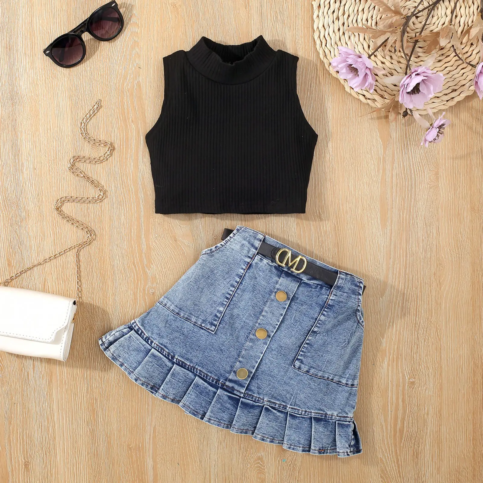 

Girls Clothes Sets Summer 2023 Children Sleeveless Tops Denim Skirts 2pcs Fashion Suit for Baby Girl 1 To 6 Years Costume Outfit
