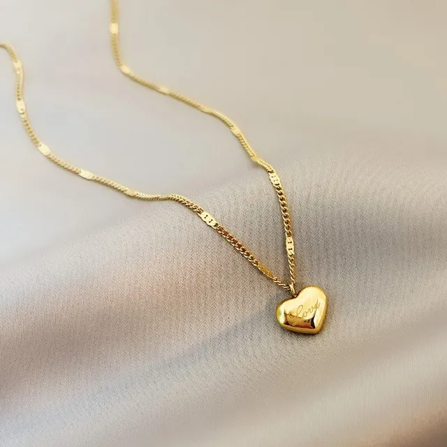 Collar de color dorado con grabado de corazón de melocotón, cadena de clavícula de amor, regalo de vacaciones, 1 piezas 1