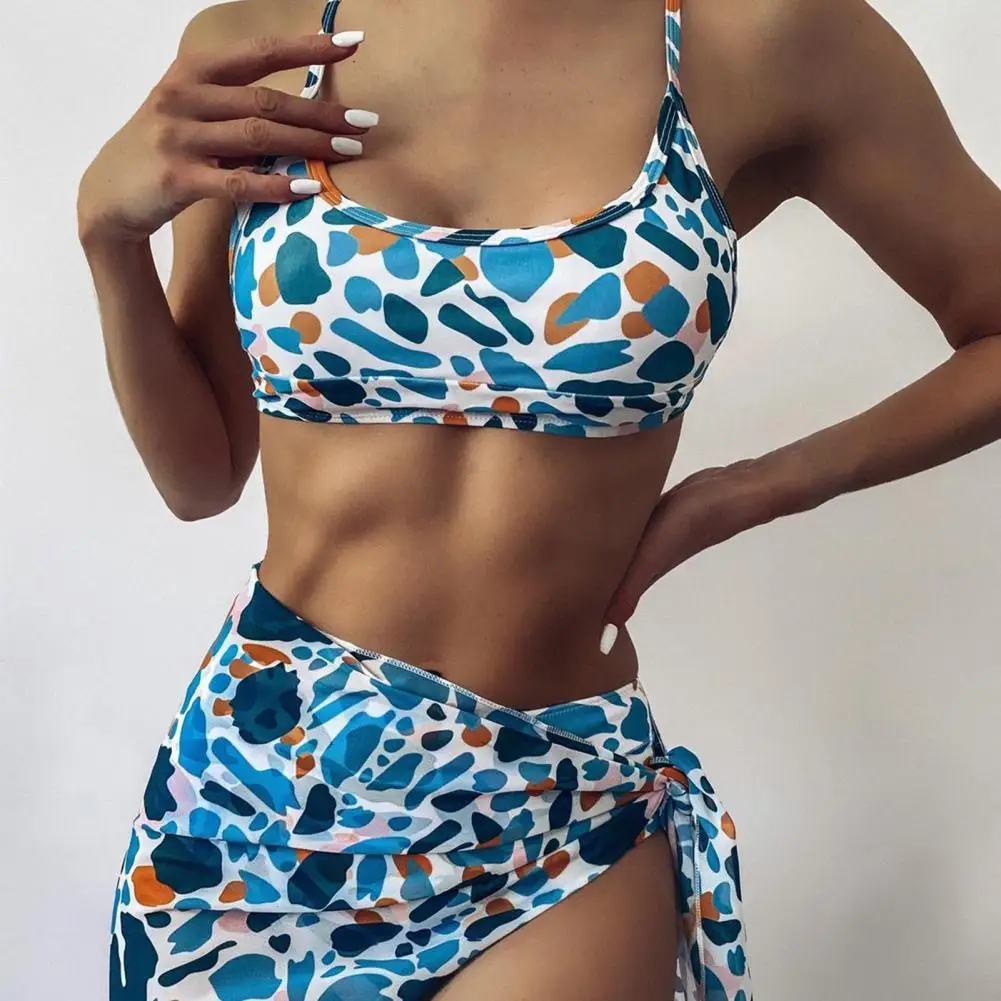 

Spaghetti Strap Skin-touch Women Mesh High Cut Bikini Set for Water Activity