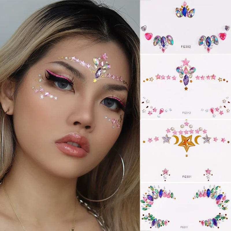 

Face rhinestone tattoo stickers European and American girls diamond forehead stickers stage beauty stickers
