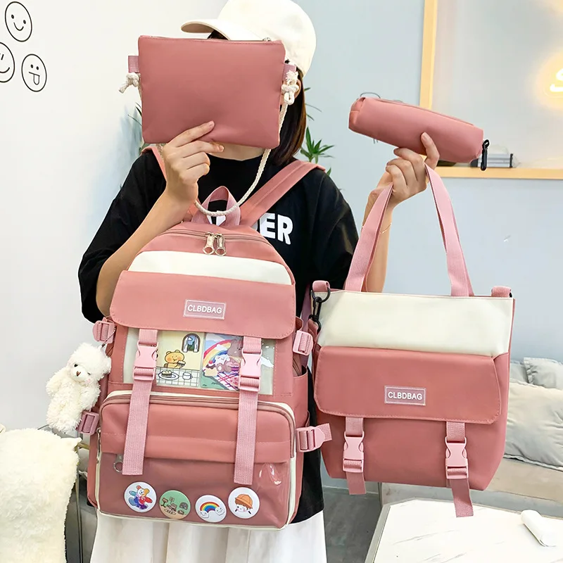 

Qyahlybz 4pcs set school bag female primary school children girls backpack korean travel shoulder bags backpacks for women