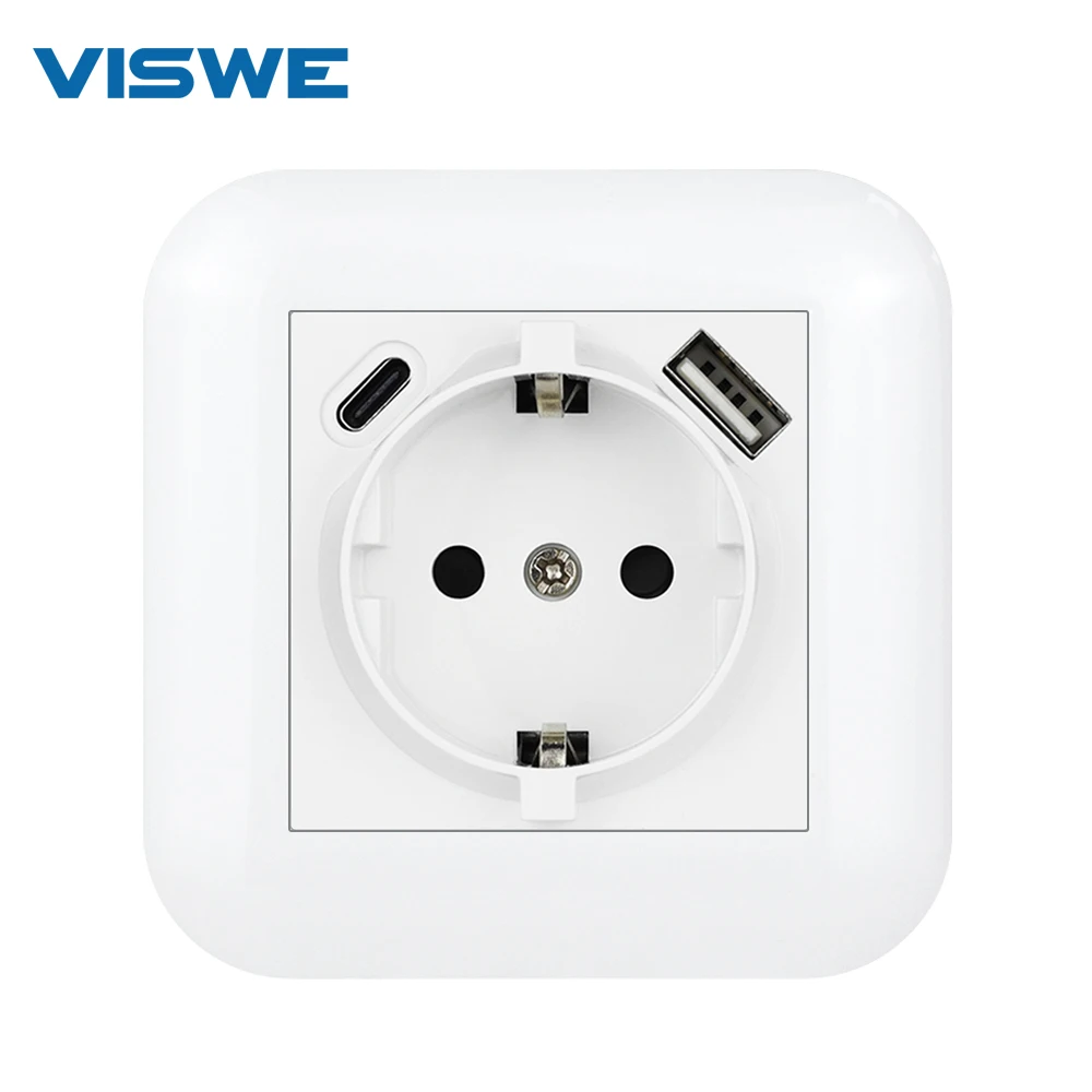Электрические розетки VISWE для России и ЕС, 220 В, 16 А, огнестойкая панель из поликарбоната, настенная USB-розетка типа с, зарядное устройство для смартфона