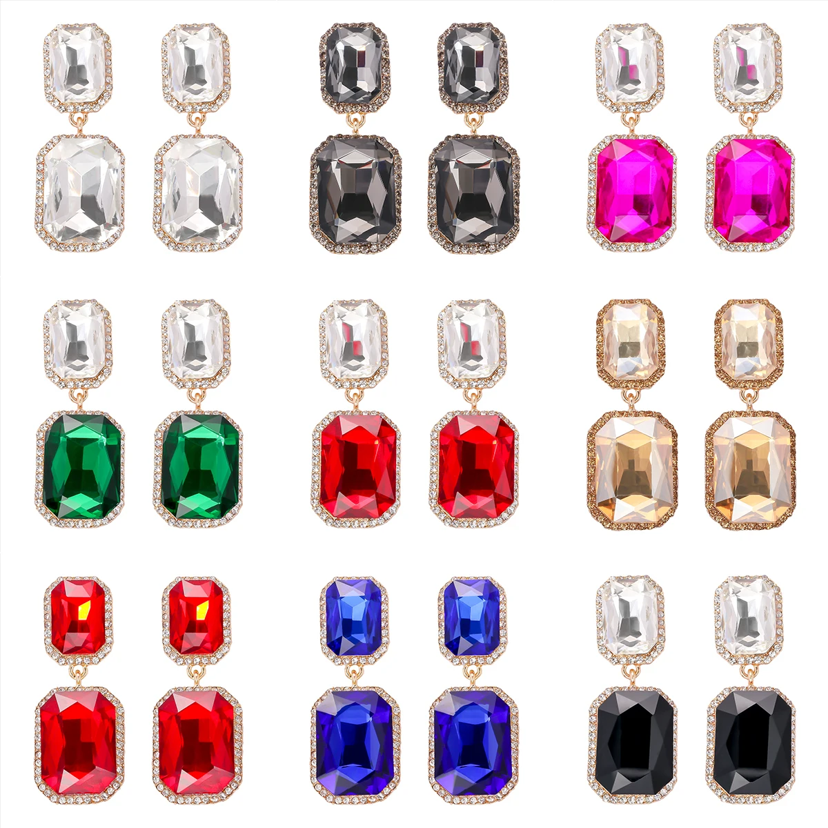 

Fashion Fuchsia Crystals Geometric Earring for Women Party Wedding Rhinestones Large Exaggerated Earrings