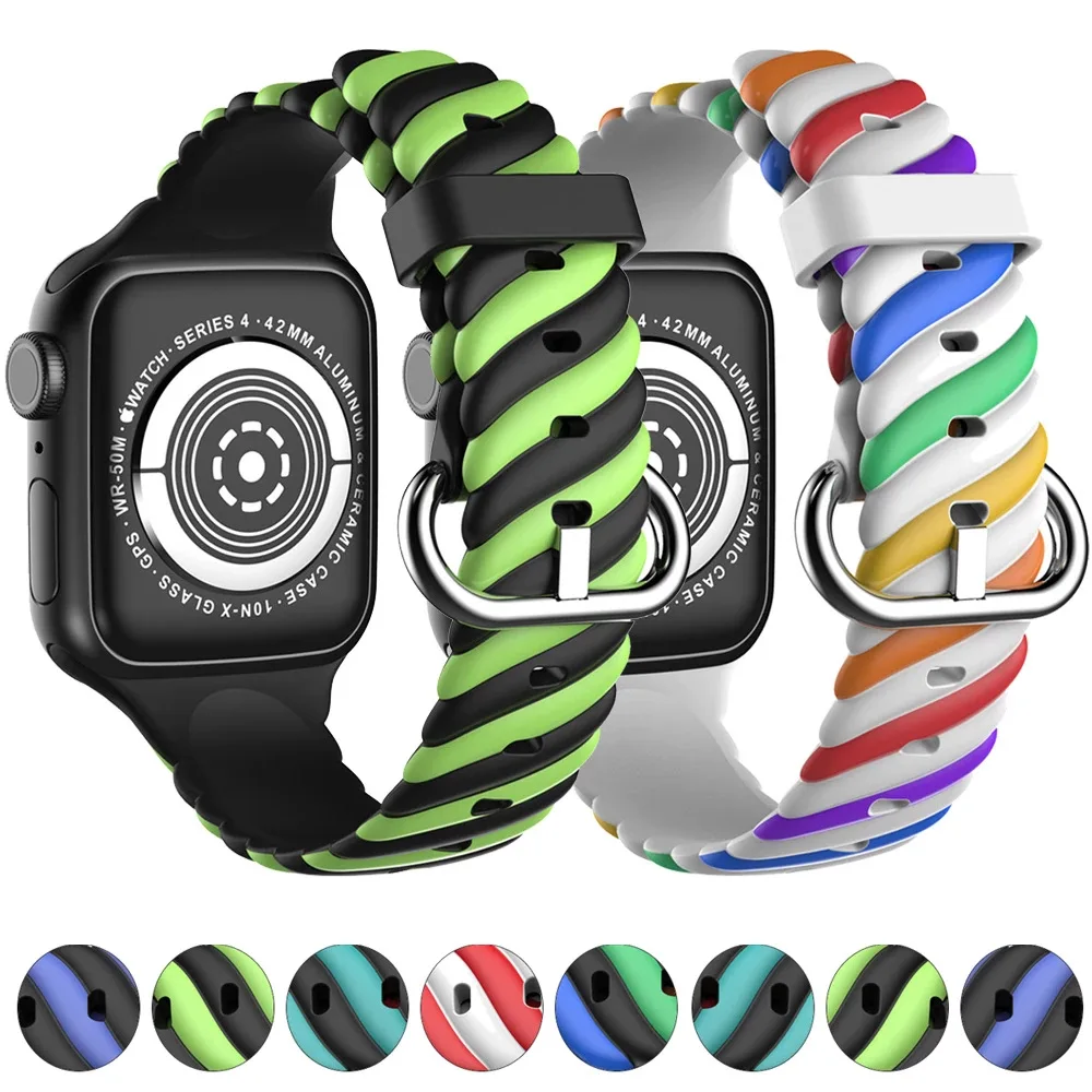 

Ремешок силиконовый для Apple watch band 44 мм 40 мм Series 7 6 5 4 SE, цветной спортивный браслет для iwatch 3 2 1 42 мм 38 мм