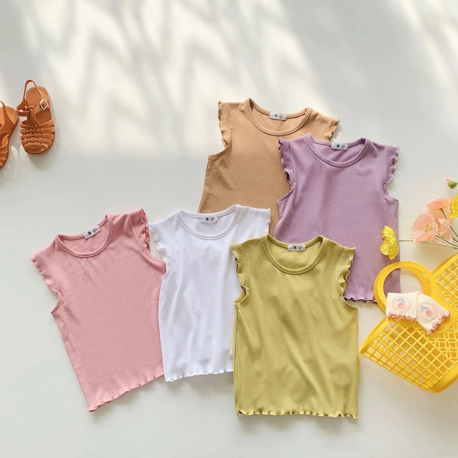 Sleeveless Girl Summer T-shirt Tops Girls Solid Tees 2-7 Years