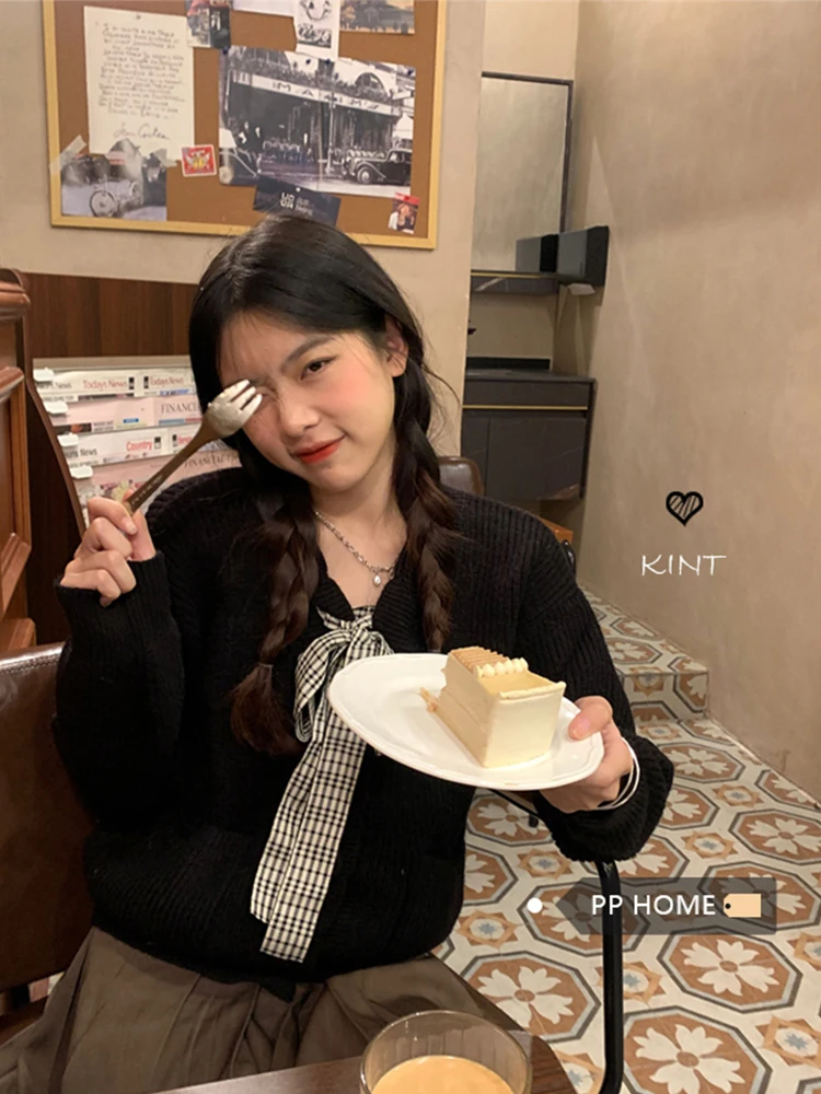 Pphome Нежный свитер на шнуровке с бантом вязаный кардиган женский осенний милый