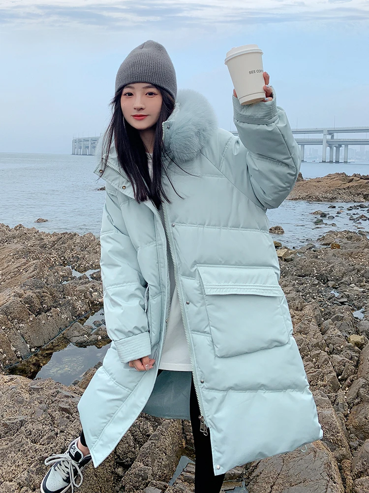 2022 Winter Hooded Fur Collar Long Parkas Mujer Thick Warm Down Cotton Padded Jacket Women Casual Hoodies Oversize Coat Female