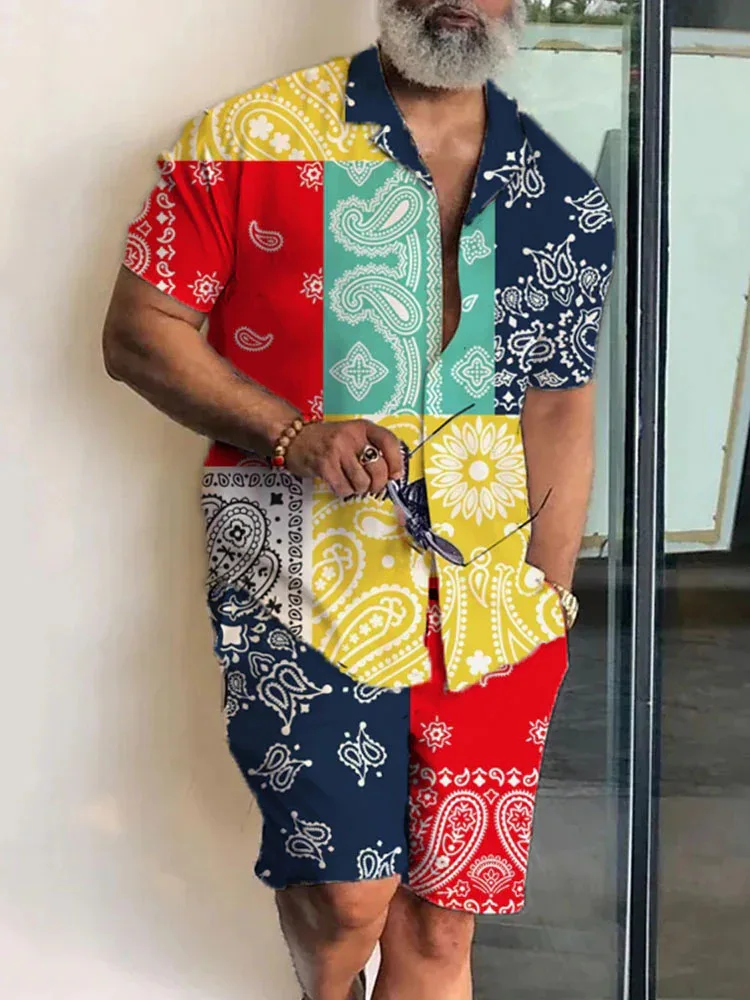 2023 New Fashion Hawaiian Shirt Set Mens Printing Set Short Sleeve Summer Casual Floral Shirt Beach Two Piece Men Sets S-4XL