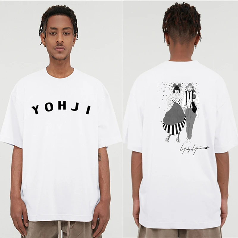 

YOHJI YAMAMOTO Lovely Couple Sketch Printing American High Street Fashion Short Sleeve T-shirt Male