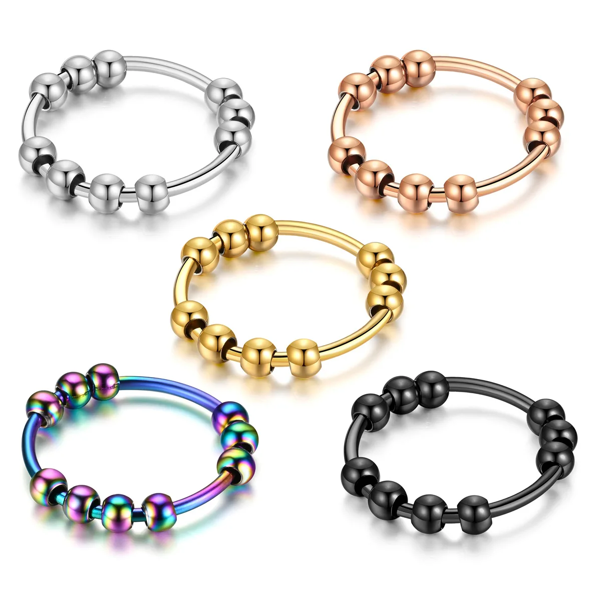 

Fashion Stainless Steel Beads Anxiety Rings Stress Relief Fidget Rings For Women Men INS Simple Style Wedding Jewelry Wholesale
