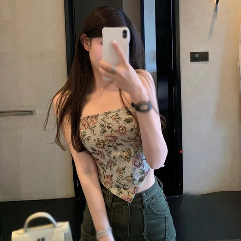 

Women's Floral Print Slim Fit Camisole Sleeveless Tank Top Casual Base Shirt Lightweight Crop Top Sexy T Shirt