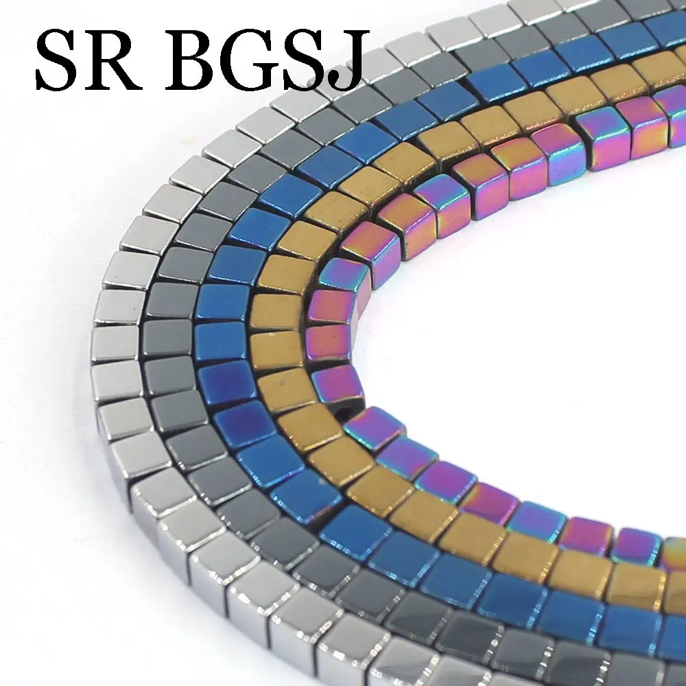 

4mm Square Black Hematite Beads Natural Stone Spacer Loose Beads for DIY Jewelry Handmade Making Finding