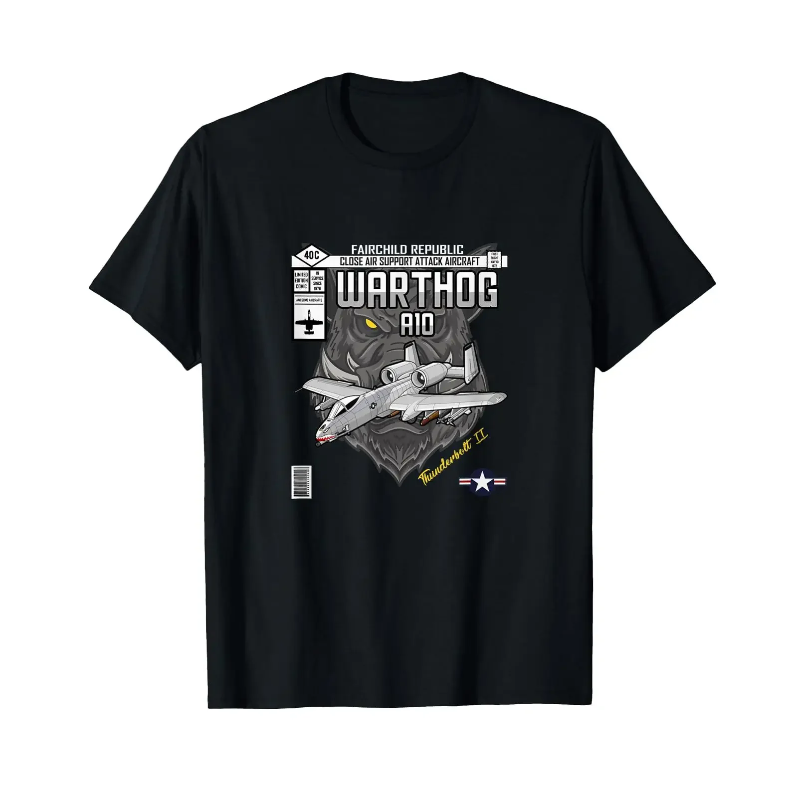 Фото Футболка A 10 Thunderbolt Hog Warthog Fighter Jet BRRRT Aeroplane, черная, винтажная, с эффектом потертости, унисекс, слегка универсальная, стильная №1