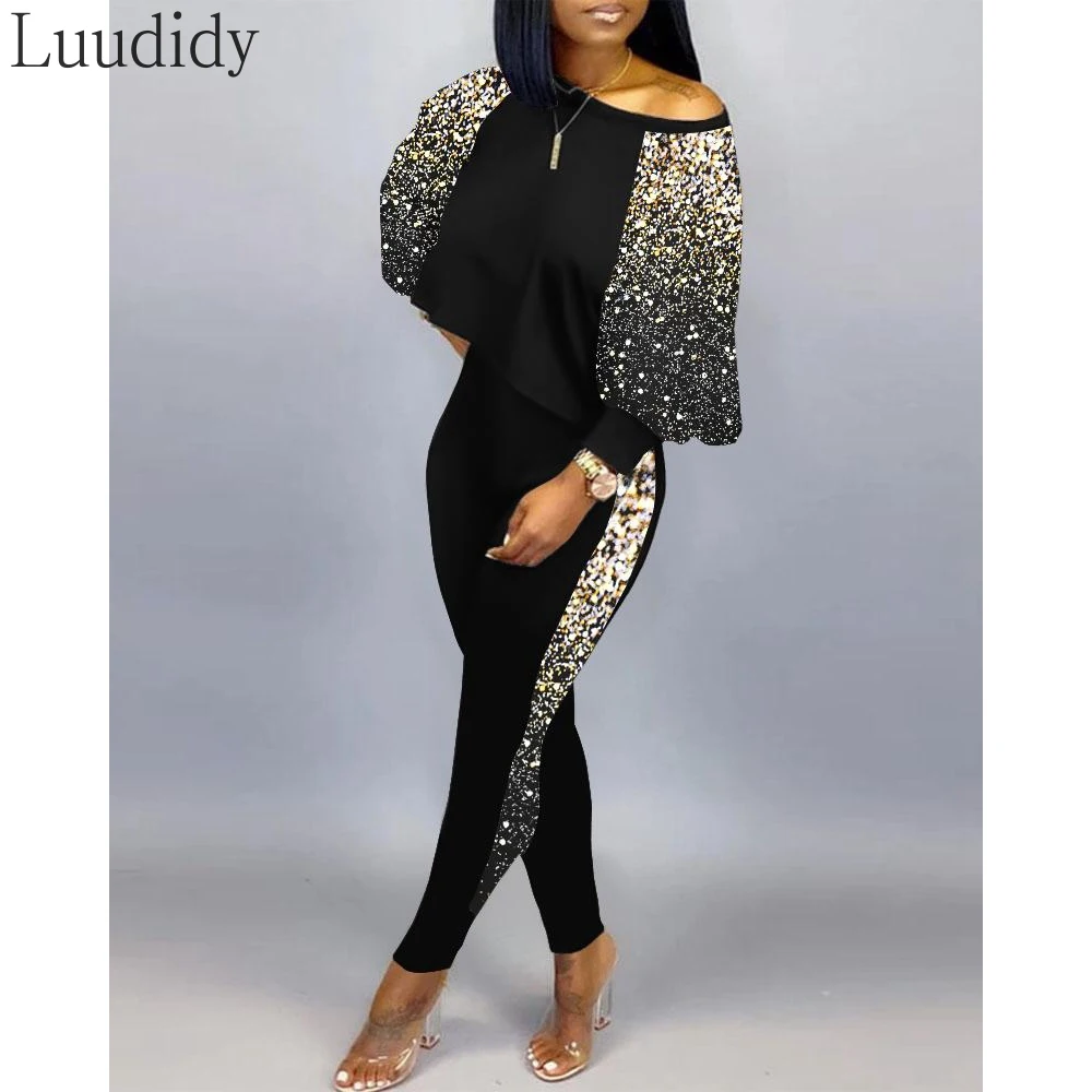 

Women Two Pieces Set Long Sleeve Casual Print Top & Pants Set