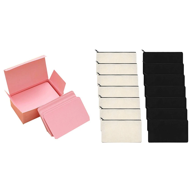 

100X Memory Cards Blank DIY Graffiti Word Cards Net (Pink) & 14PCS Canvas Makeup Bags Zipper Pouch Bags