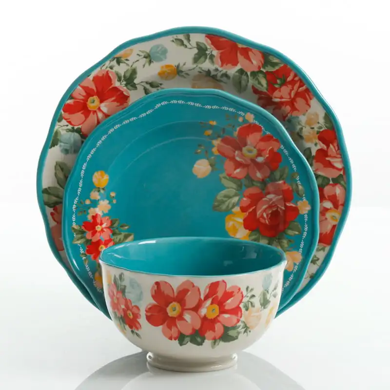 

2023 New 12-Piece Dinnerware Set, Teal Dinnerware Set Kitchen Accessories Dining Table Set Plates and Bowls and Dishes