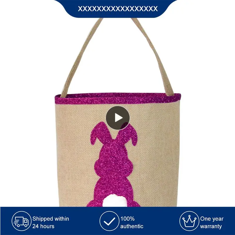 

2021 Jute Patch Easter Bunny Bag Easter Gift Bag Round Bottom Easter Basket Happy Easter Party Decoration For Kids Tote Bag