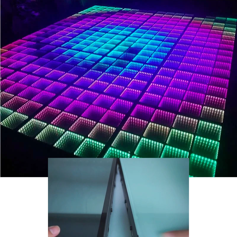 Wireless Magnetic 3D Beautiful Anti-Pressure Nightclub Decor Anti-Scratch Glass RGB 3D Led Dance Floor Panels