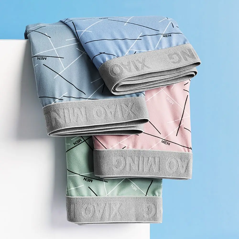 Men's Boxer Shorts Panties Underpants Letter Geometric Line Men Boxer Underwear Cotton for Male Sexy Cuecas Large Size Soft