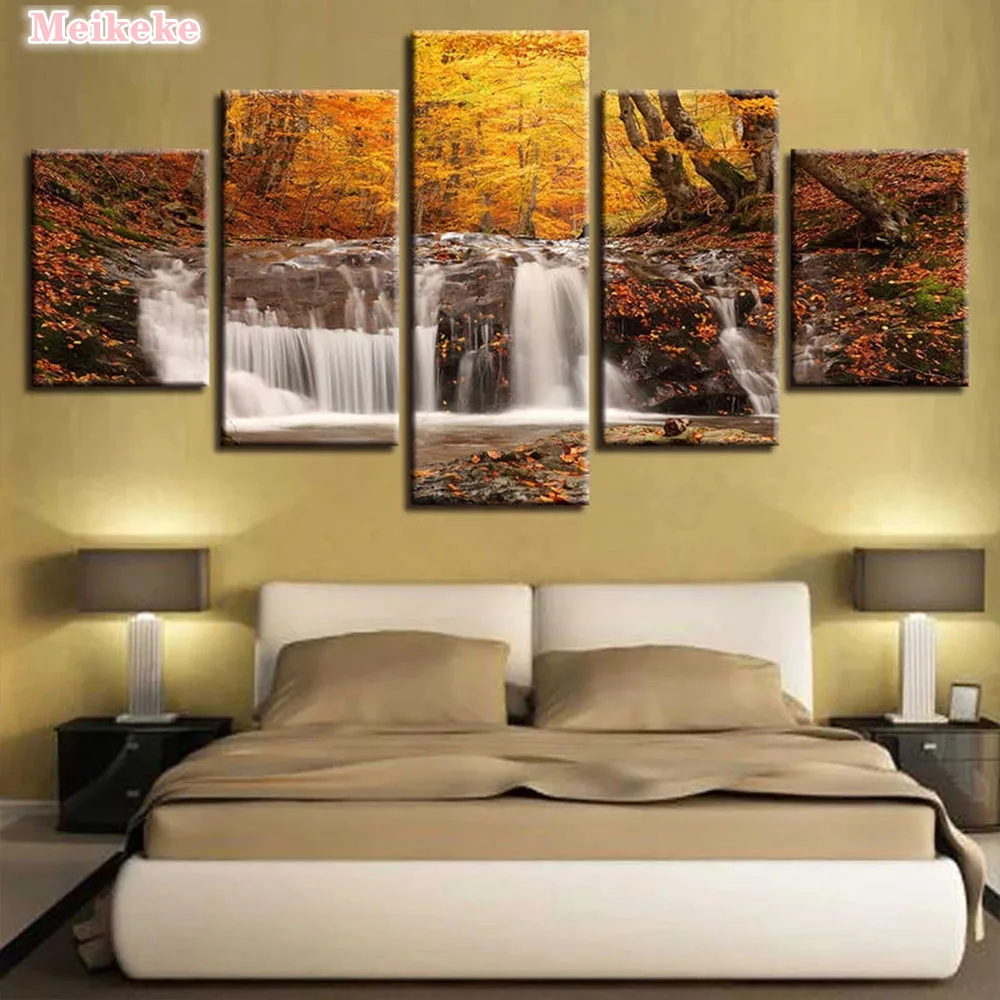 

DIY 5D Autumn Scenery Waterfall Diamond Painting 5 Piece Full Square Round Drill Diamond Embroidery Mosaic Craft Supplies Decor