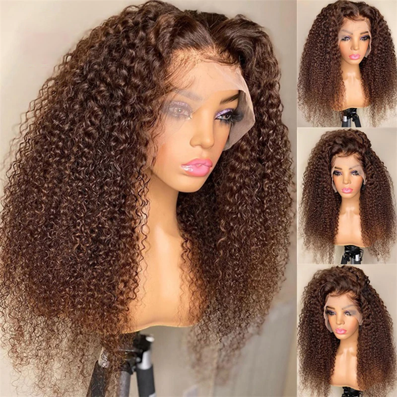 

Soft Natural Hairline Ginger Brown 26“Long Kinky Cruly 180Density Lace Front Wig for Women BabyHair Glueless Preplucked Daily