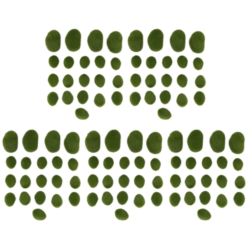 

100 Pieces 2 Sizes Artificial Moss Rocks Decorative Faux Green Moss Covered Stones