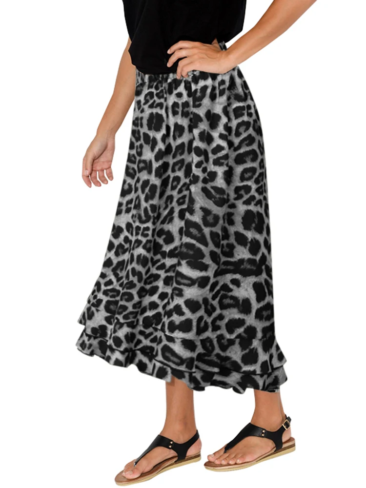 

Модная юбка макси Celmia с высокой эластичной талией, винтажные юбки с леопардовым принтом, женские осенние повседневные сексуальные женские ...