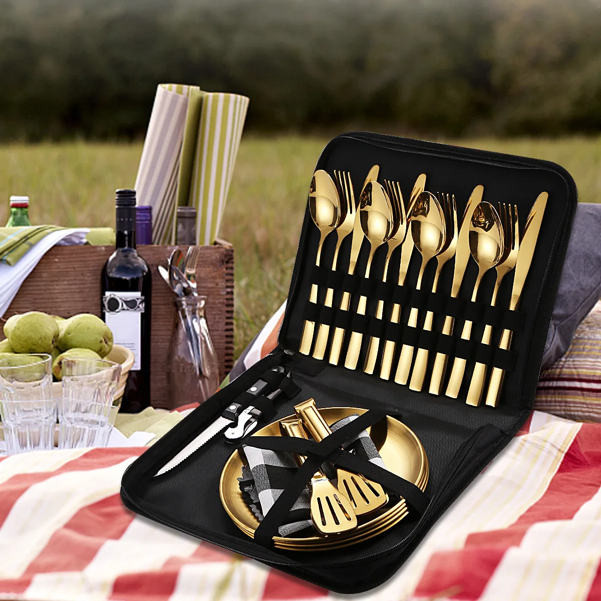 

3-Pcs set Stainless Steel Portable Tableware Set For 4 People Outdoor Travel Camping Knife, Fork And Spoon Tableware Set